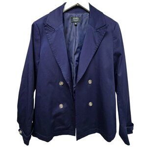 JONES NY Jacket Size Large Blue Double Breasted Cotton Pea Coat Womens Blazer